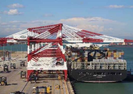 صف کشتی های منتظر برای تخلیه خوراک دام و طیور