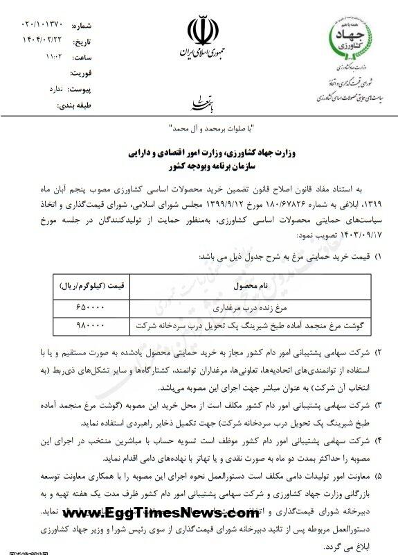 قیمت جدید مرغ زنده و گوشت مرغ منجمد اعلام شد